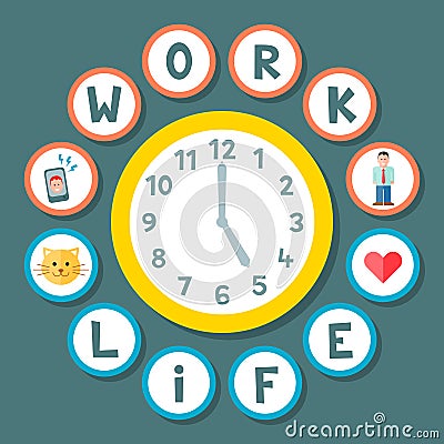 Work Life Balance Clock Concept Vector Illustration